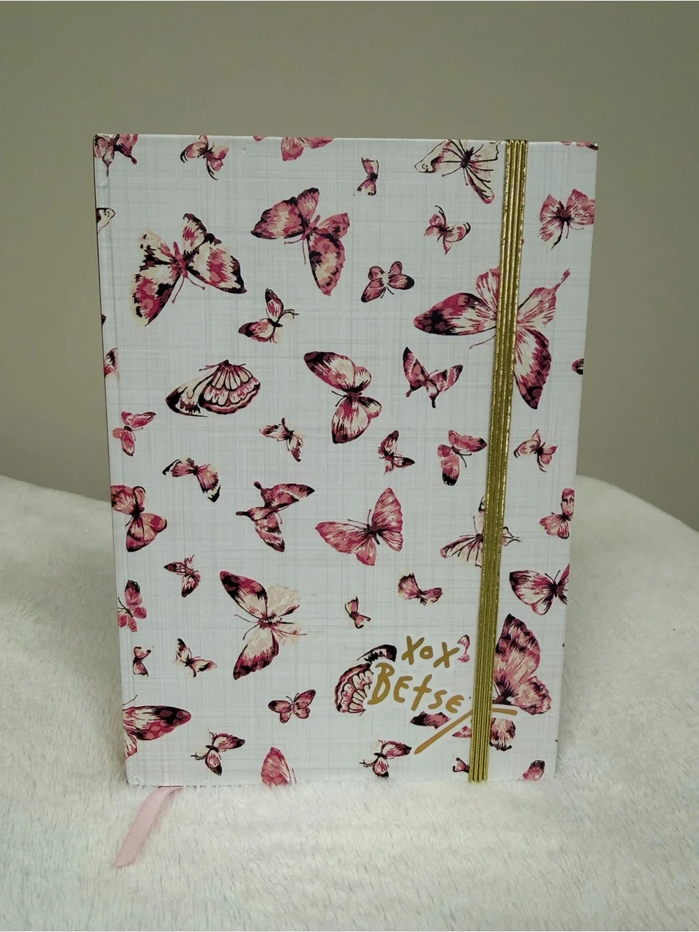 Betsey Johnson White Notebook with Pink Butterfly Print